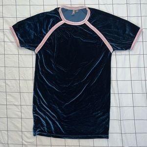 ASOS Velvet Blue T-Shirt with Pink Trimmings. Size Small.
